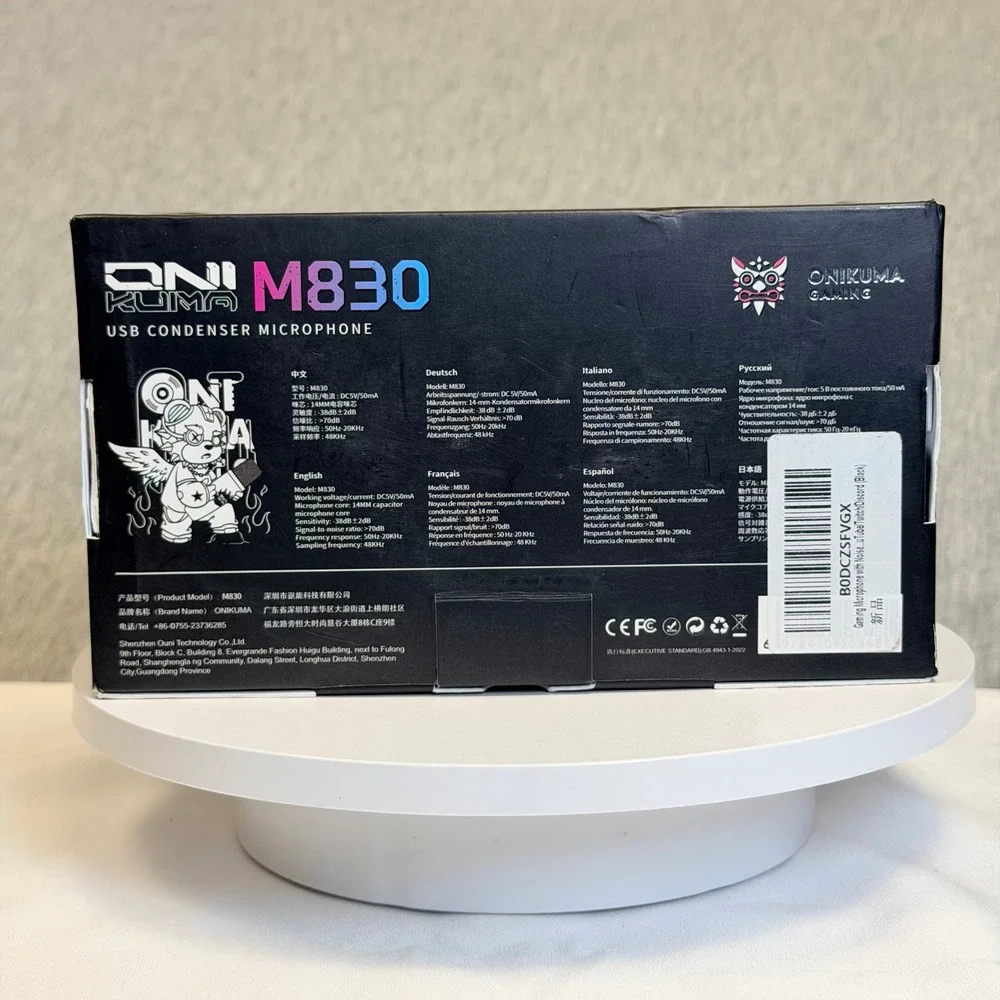 Onikuma M830 USB Condenser Microphone RGB Gaming Streaming Noise Reduction Black